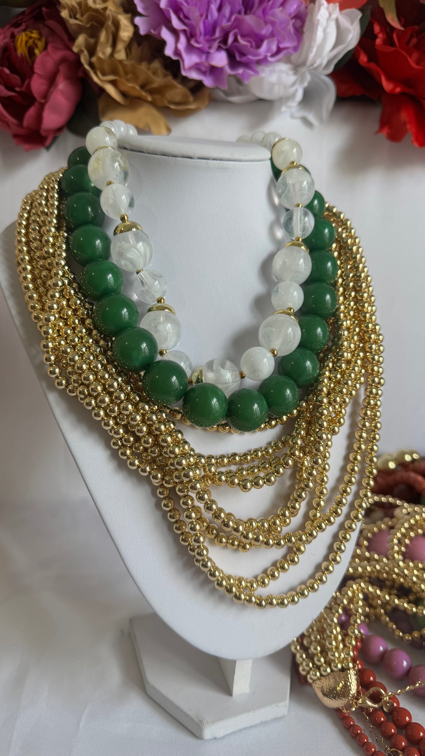Combinación collares verde/blanco